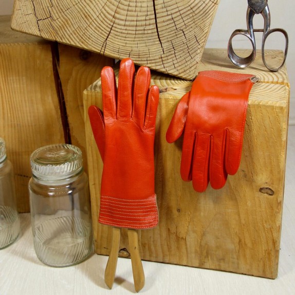 Gants en cuir d'agneau orange, clay "FENELON"