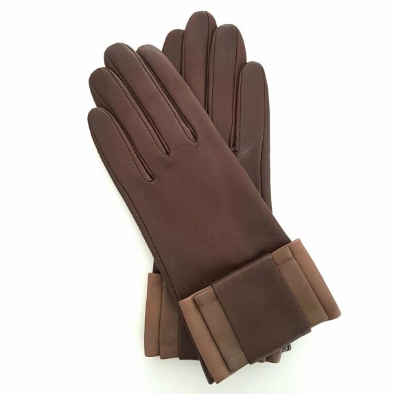 Gants en cuir d'agneau marron et sable "UCARA".