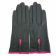 Gants en cuir d'agneau noir et hot pink "MARGUERITTE"