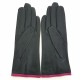 Gants en cuir d'agneau noir et hot pink "MARGUERITTE"