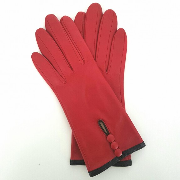 Gants en cuir d'agneau rouge et noir "MARGUERITTE".