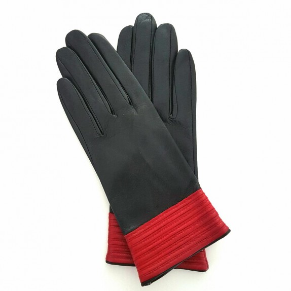 Gants en cuir d'agneau noir et rouge "ELISABETH".