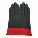 Gants en cuir d'agneau noir et rouge "ELISABETH"