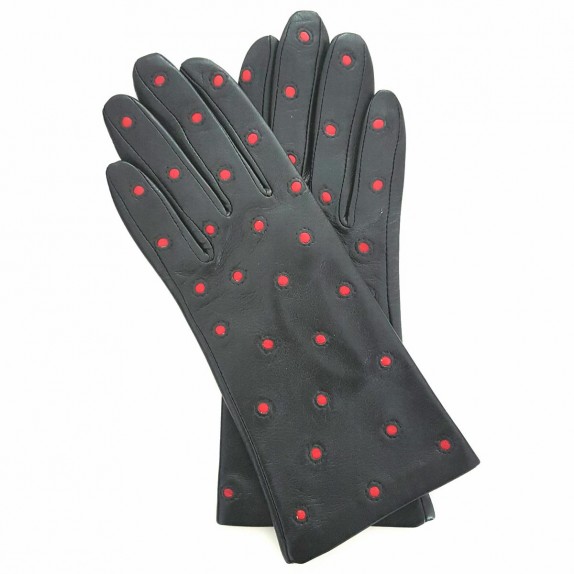 Gants en cuir d'agneau noir et rouge "COCCINELLE".