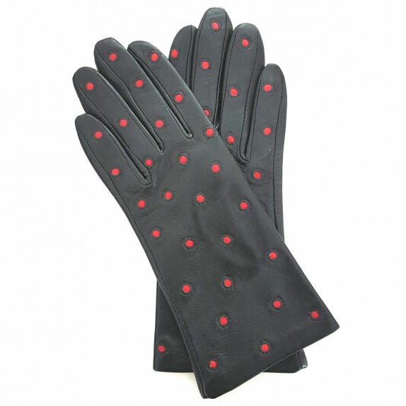 Leather gloves of lamb black and red "COCCINELLE"