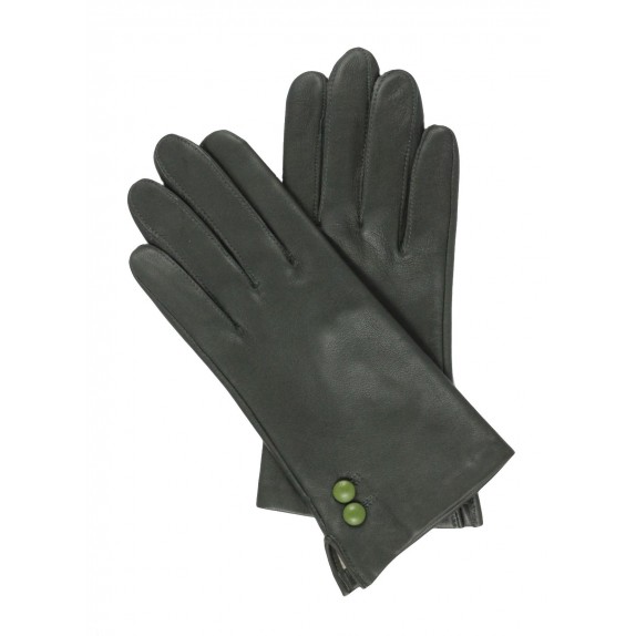 Leather gloves of lamb khaki and green "CLEMENTINE"