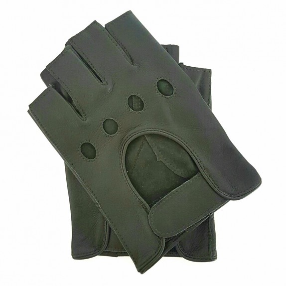 Leather mittens of lamb khaki "PILOTE".