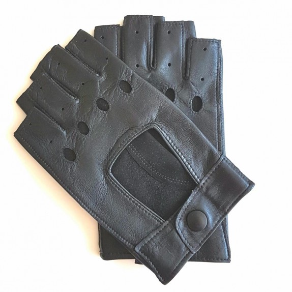 Leather mittens of lamb black "PILOTE"