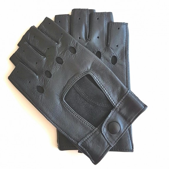 Leather mittens of lamb black PILOTE