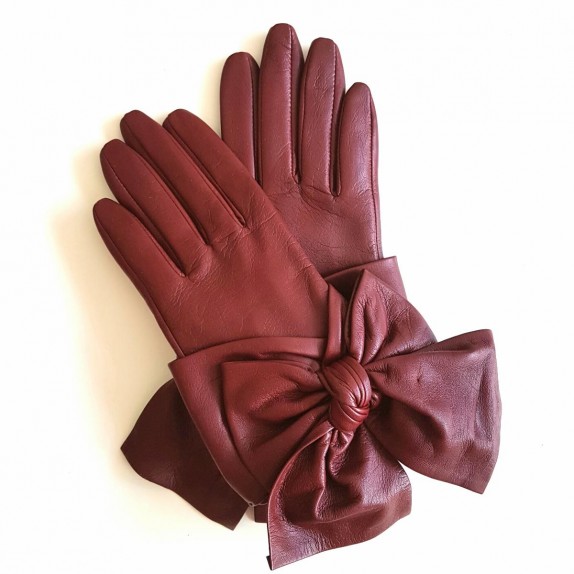 Leather gloves of lamb maroon "PALOMA"