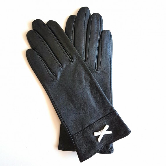 Gants en Cuir d'agneau noir et blanc "ANEMONE".