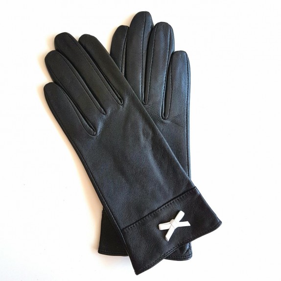 Leather gloves of lamn black and white "ANEMONE"