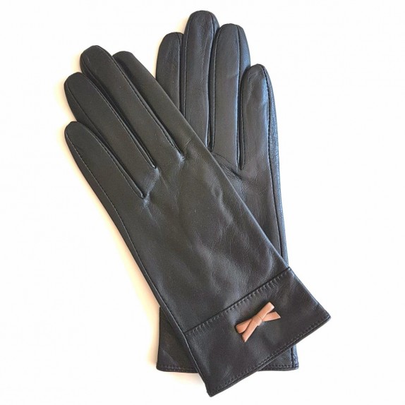 Leather gloves of lamb black and sand "ANEMONE"