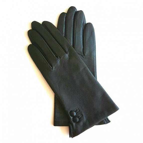 Gants en cuir d'agneau noir "CLEMENTINE".