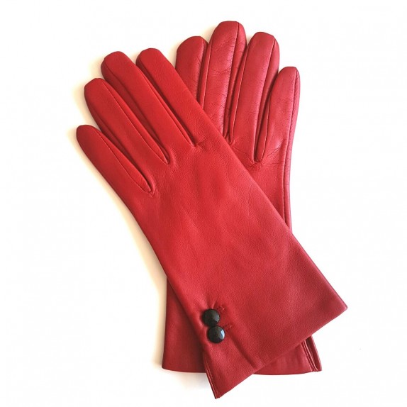 Gants en cuir d'agneau, rouge et noir "CLEMENTINE"