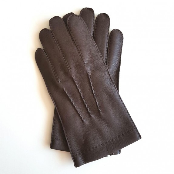 Gants en cuir de cerf et d'agneau marron "OSCAR".