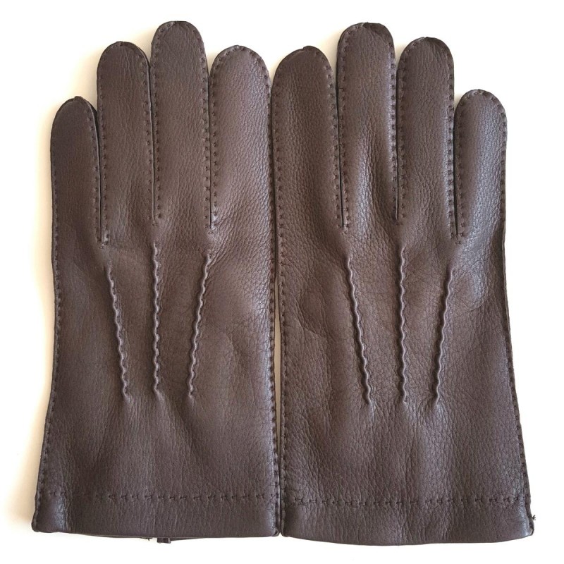 Gants chauds en cuir de cerf nordique marron pour femme cuir fin