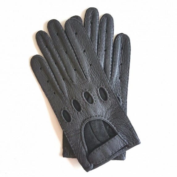 Gants en cuir de pécari noir "POMPEIA".