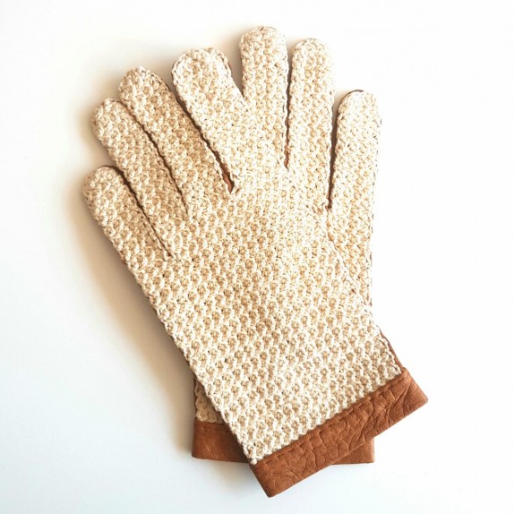 Leather gloves of Pecary and cotton hook cork and beige "EDOUARD"