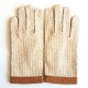 Gants en cuir de pécari et crochet coton, cork et écru "EDOUARD"