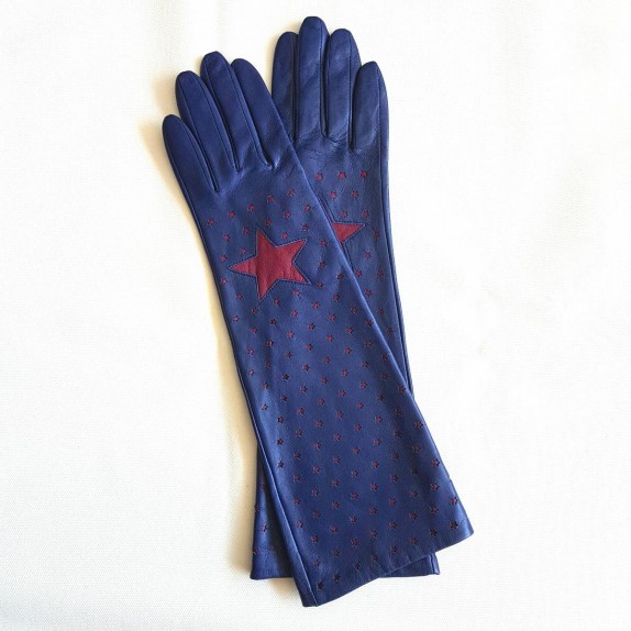 Gants en cuir d'agneau, bleu et bordeaux "DIANA".