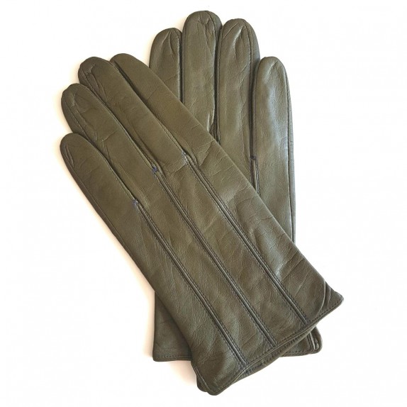 Gants en cuir d'agneau kaki et bleu "GEORGES".