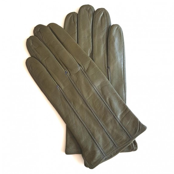 Leather gloves of lamb khaki and blue "GEORGES".