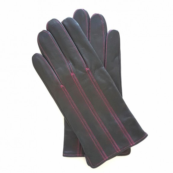 Gants en cuir d'agneau gris, fuschia "GEORGES"