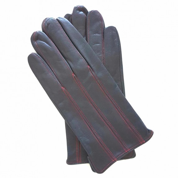 Leather gloves lamb black and red "GEORGES".