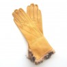 Leather gloves lamb and fur in rabbit camel "STEPPE"