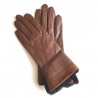 Gants en cuir d'agneau et fourrure lapin chocolat "STEPPE"