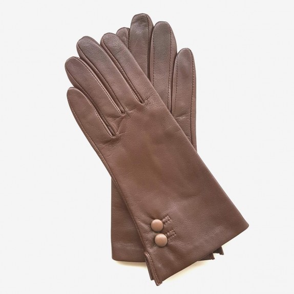 Gants en cuir d'agneau chocolat et sable "CLEMENTINE".