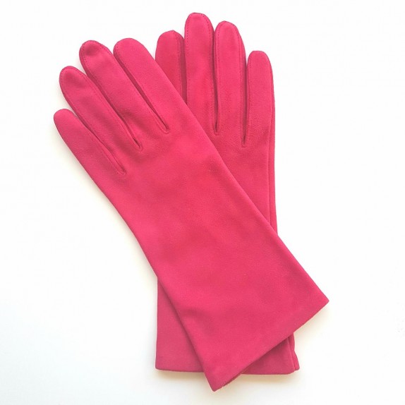 Gants en cuir chèvre velours fuchsia "COLINE BIS".