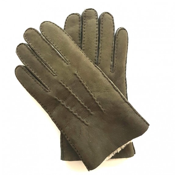 Gants en cuir d'agneau lainé olive "JIVAGO"