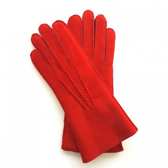 Gants en cuir d'agneau lainé rouge "ANASTASIA".