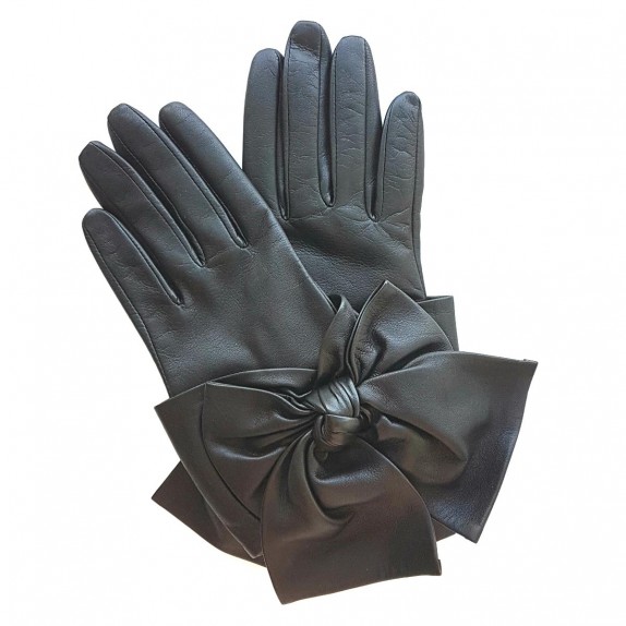 Gants en cuir d'agneau noir "PALOMA".