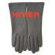 Leather gloves of lamb grey and orange "HIVER"