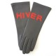 Leather gloves of lamb grey and orange "HIVER"