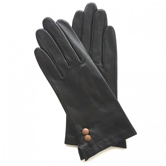 Leather gloves of lamb black and sand "CLEMENTINE".