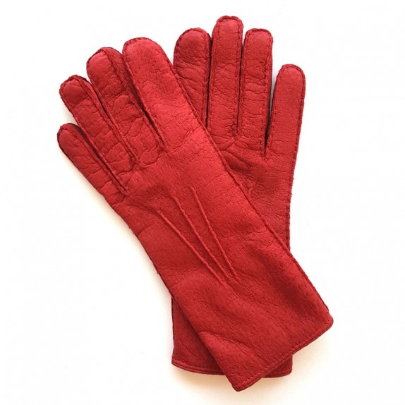Leather gloves of pecarry red "LEONIE".