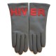 Leather gloves of lamb grey and red lining cashmere "HIVER".