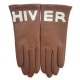 Leather Gloves of Lamb brown and grey lining cashmere "HIVER".