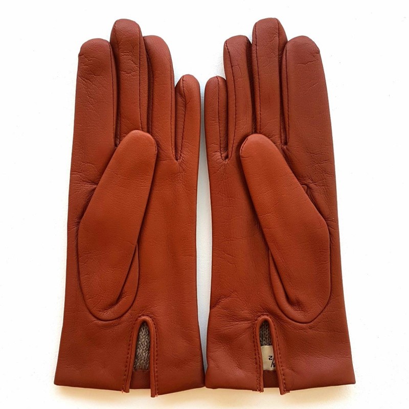 Gants Femme cuir velours fourrés Cognac