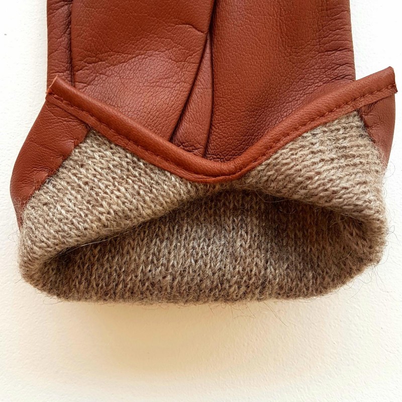 Gants Femme cuir velours fourrés Cognac