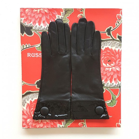 Gants en cuir d'agneau et cuir vernis noir "TWIGY".