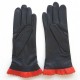 Gants en cuir d'agneau noir et capucine "CASSIA".