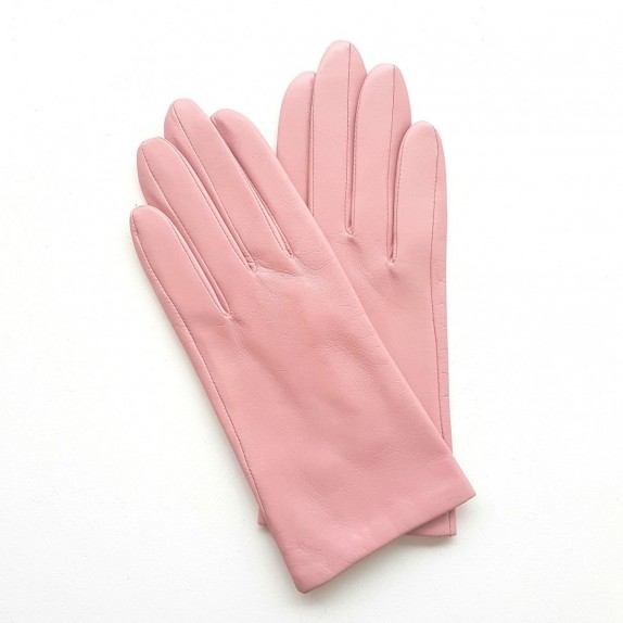 Gants en Cuir d'Agneau Rose Capucine Doublure Soie.