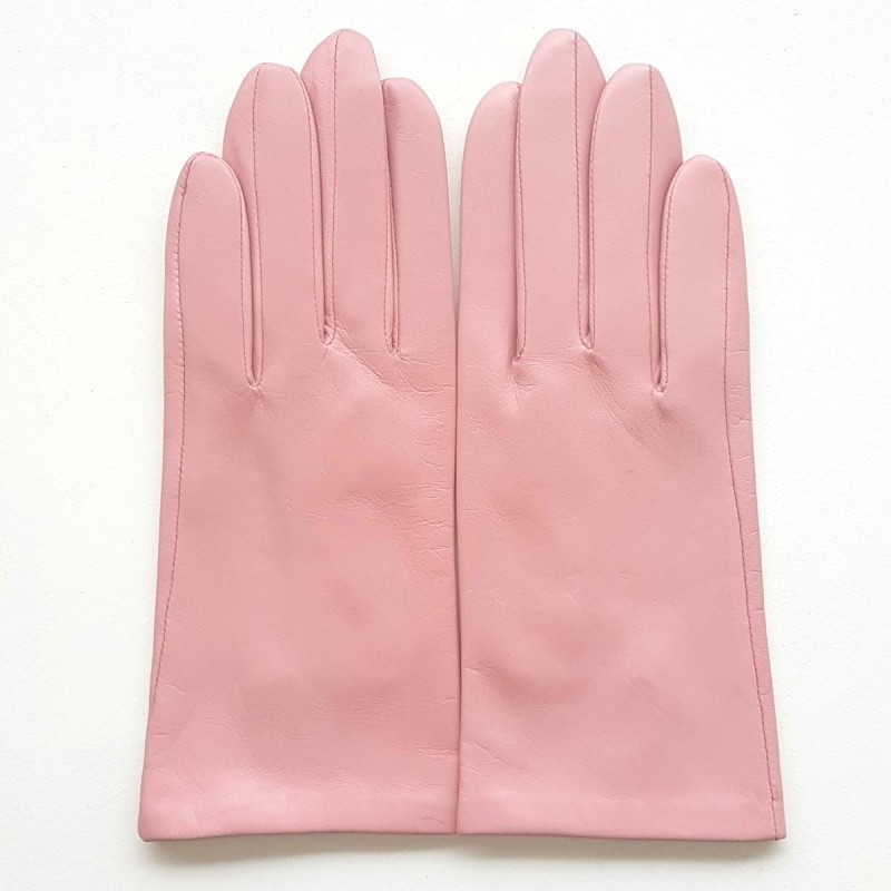 Gants en Cuir d'Agneau Rose Capucine Doublure Soie.