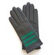 Leather gloves of lamb charoal, émeraude "AIKO".