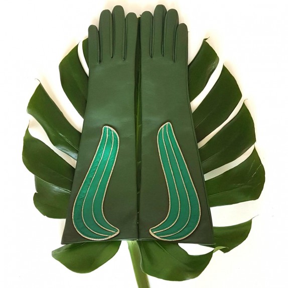 Gants en cuir 'agneau kaki et vert "MARTHE".